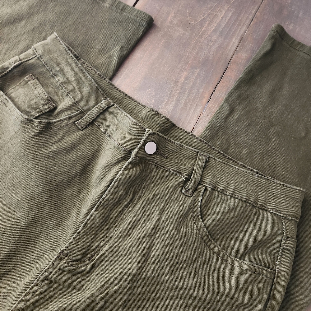 SHEIN Green Khaki Wide Leg Jeans - Size 1X - Picture 4 of 12